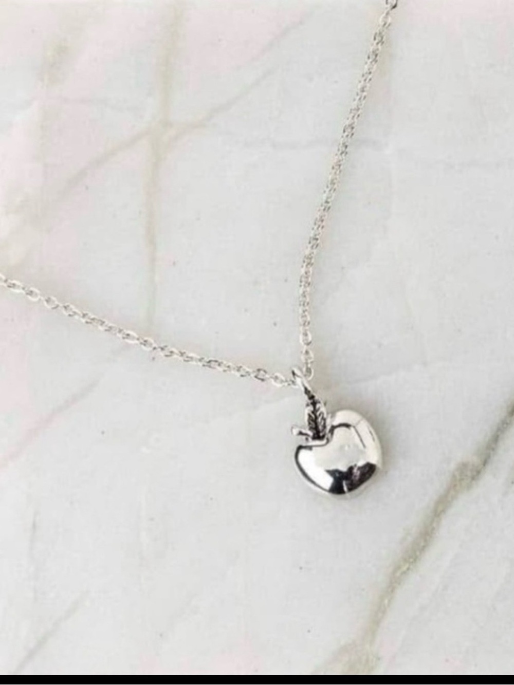 Plunder Silver Apple Pendant Necklace - Polished Silver Apple Charm
